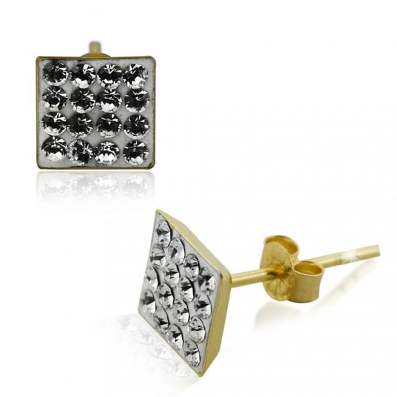 KODY PIERCING Ювелирные изделия для пирсинга из 9-каратного золота, квадратная шпилька для ушей с множеством драгоценных камней - качественный пирсинг