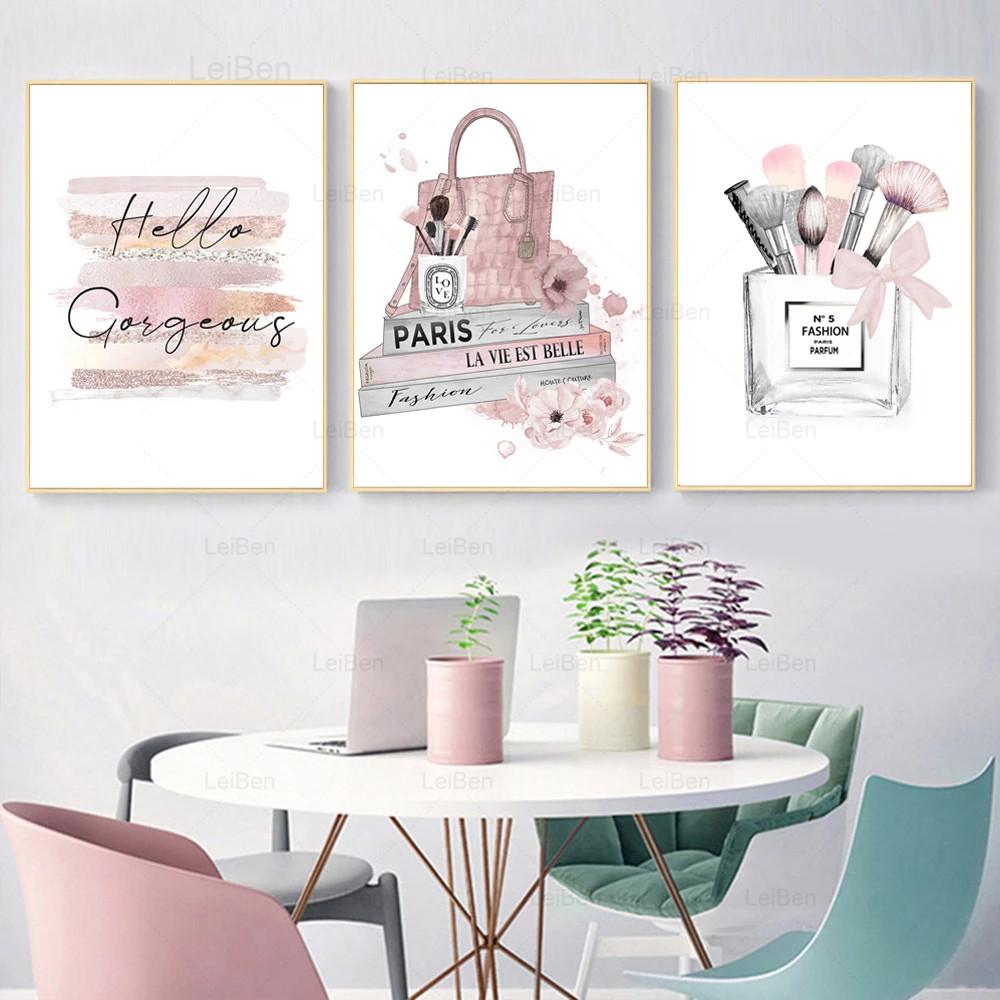 Модные кисти для макияжа и красоты, постер, настенная живопись на холсте, элегантная женская картина с принтами, духи Парижа, картины для современного домашнего декора