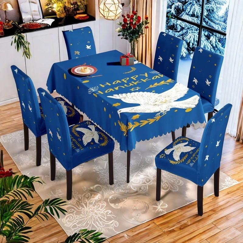 Tablecloth Chair Cover Set All Season Use Waterproof Anti-slip Dining Table Protector