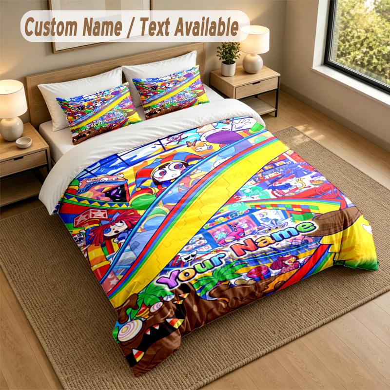 Custom Name Text Bedding 3Pcs Set,The Amazing Digital Circus 1 Duvet Cover 2 Pillowcases Soft Bed Linen For Gift