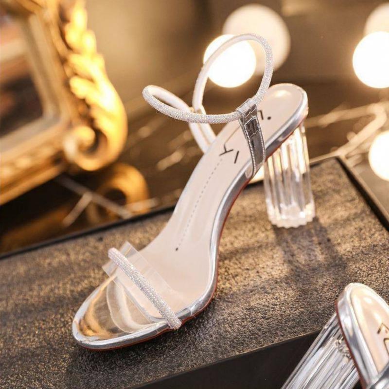 Модные женские хрустальные туфли на высоком каблуке 2024 лето новая модель с вырезами, увеличивающие босоножки, банкетные туфли для вечеринки, модные сексуальные женские туфли-лодочки размер 34-42