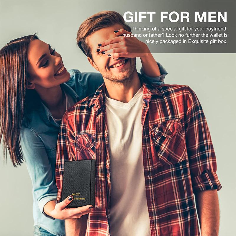 Мужской RFID противоугонный кошелек бифолд из кожи с карбоновым волокном