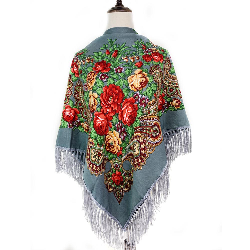 Ethnic Style Peony Tassel Shawl: Cotton Headscarf for Women - Warm Autumn/Winter Square Scarf & Sunscreen