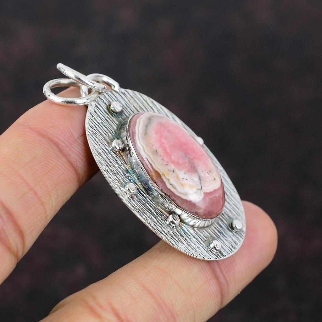 Подвеска из стерлингового серебра 925 пробы с родохрозитом. Ювелирные изделия из настоящего драгоценного камня. Подвеска ручной работы. Серебряный ювелирный подарок для женщин. Ювелирные изделия последнего дизайна.