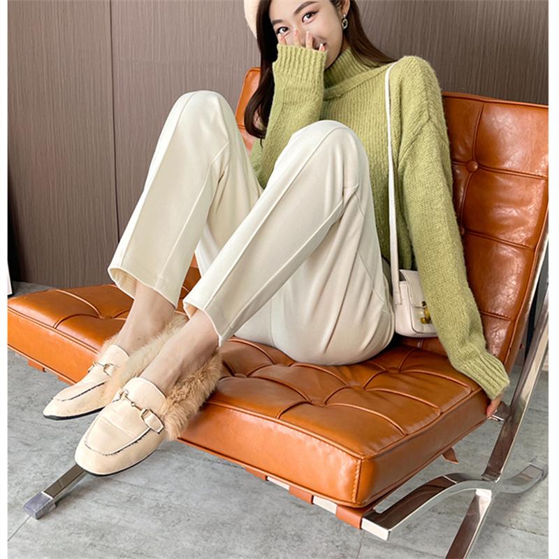 Осенне-зимние модные утепленные повседневные брюки в стиле Харадзюку, свободные брюки с высокой талией, корейские тонкие женские шерстяные брюки-карандаш