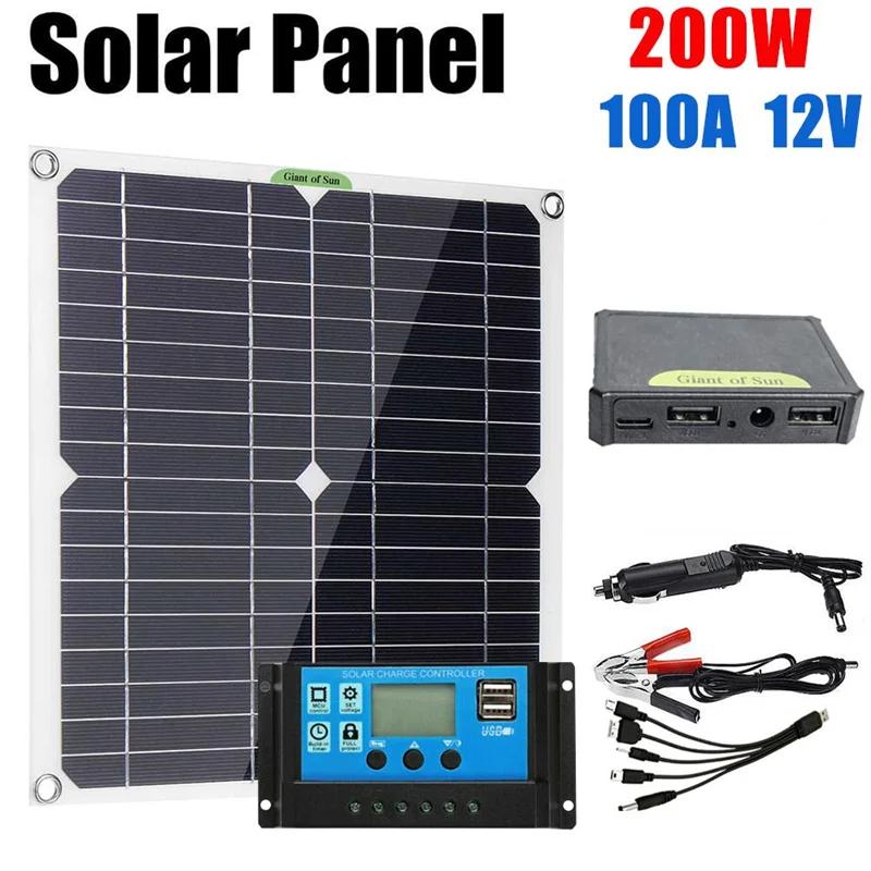 200W Solar Panel Kit 12V Battery Charger 100A With Controller Caravan Boat Solars Power System Batter for Home Outdoor Camping