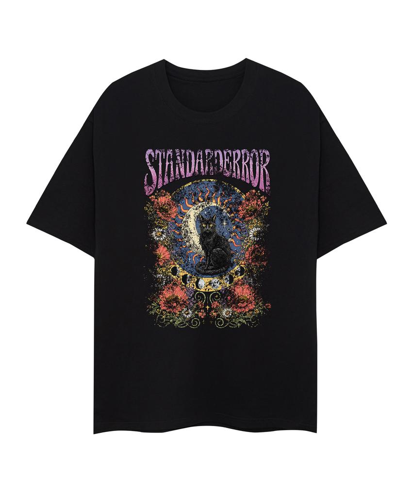 STANDARDERROR 87-Stan339 Футболка с коротким рукавом, однотонная, с принтом Кошка Солнце и Луна (2 цвета)