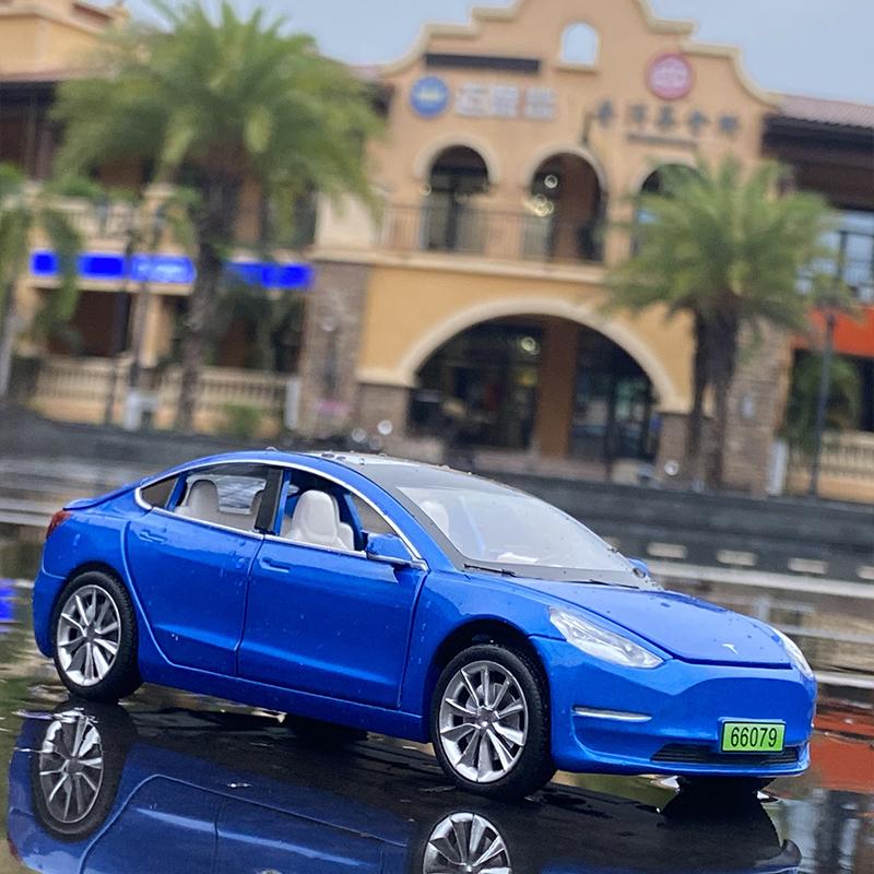 1:32 Tesla Model S Model 3 Alloy Car Model Diecast Metal Toy Car Vehicles Model Simulation Sound Light Collection Gift