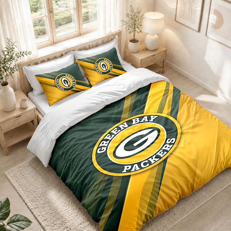 Bedding Set 1 Duvet Cover 2 Pillowcases Green Bay Packers Print Bedroom Home Decoration