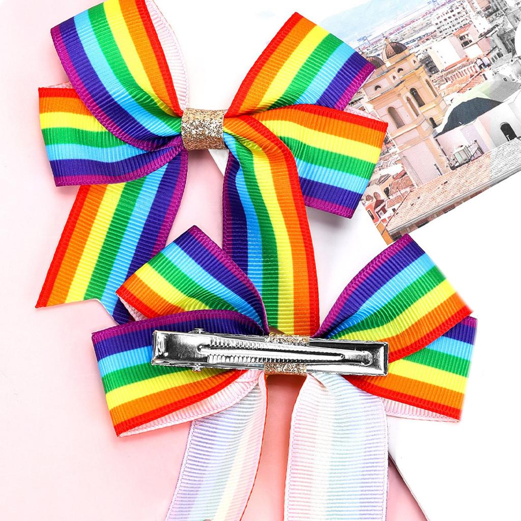 Cute Colorful Bowknot Hair Clip Lovely Ribbon Hair Clip Rainbow Hairpins Barrettes Girls HairPins 2000s Trend