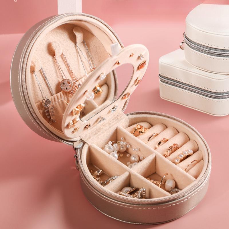 Изысканная кожаная шкатулка для украшений, дорожная портативная шкатулка для ожерелий и колец, розовый многофункциональный органайзер для женщин, упаковка