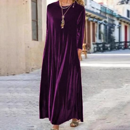 Женское бархатное платье Осеннее повседневное с круглым вырезом и длинными рукавами Платье макси свободного кроя для гостьи на свадьбу Коктейльное вечернее платье