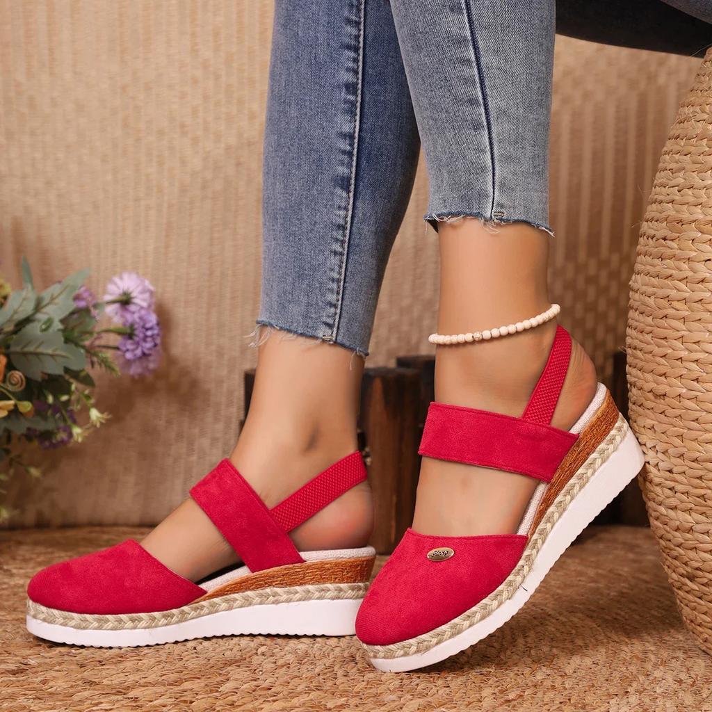 Fashion 2024 Hot Sale Women's Shoes Closed Toe Women's Sandals New Round Toe Casual Sandals Women High Quality Solid Wedge Slippers