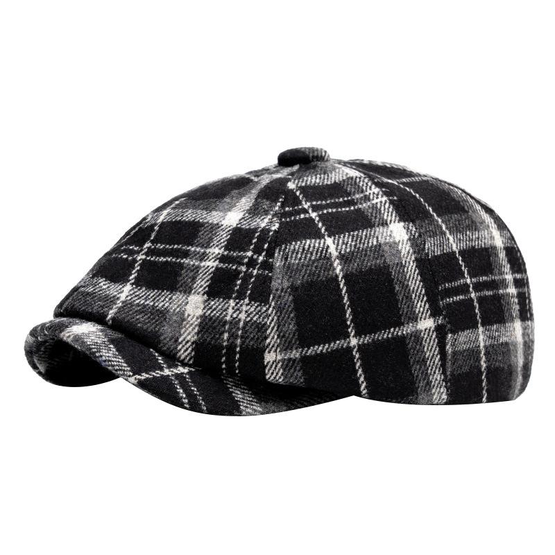 Plaid beret autumn and winter men's warm octagonal hat British newsboy hat literary painter hat forward hat cap cap
