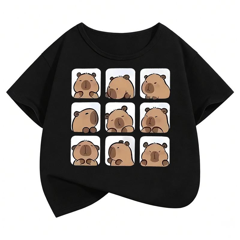 Cute Capybara Graphic Kids Tshirts Summer Short Sleeve Tees Cartoon Animal Boys Girls Clothes Kawaii Tops Y2K Children T-shirt