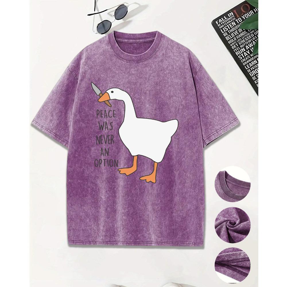 Мир Никогда Не Был Вариантом Мультяшный Утенок с Ножом Выстиранные Футболки Мужские Летние Хлопковые Футболки с Коротким Рукавом