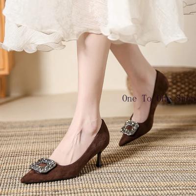 Черные туфли на высоком каблуке женские 2024 осень новые классические квадратные пуговицы водные бриллиантовые туфли на высоком каблуке элегантные женские одиночные модели мода