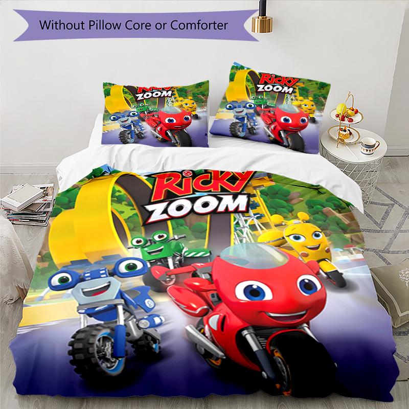 3pcs Ricky Zoom pattern bedding set duvet cover set includes duvet cover &pillowcases, perfect all season bedroom decoration & gift