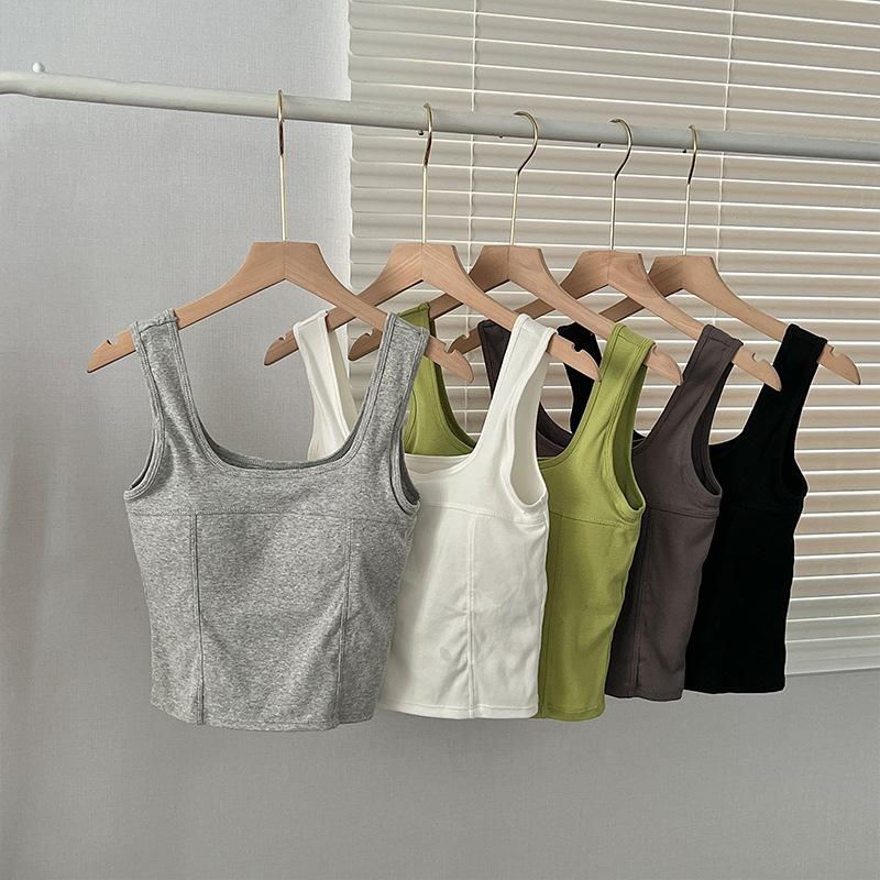 Женский летний хлопковый жилет с белым низом, подкладкой на груди, бретелькой на одно тело, безрукавкой, приталенный квадратный воротник