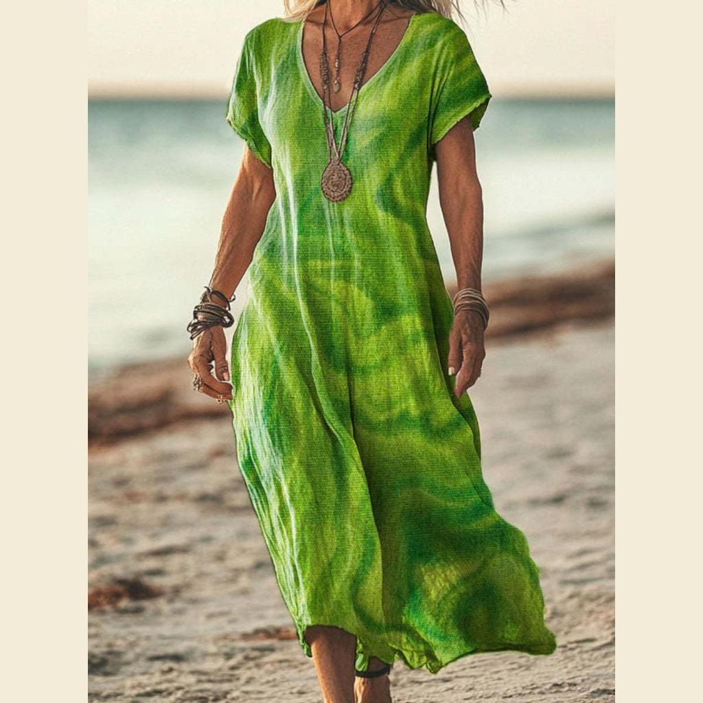 Bohemian Retro Print Raglan Sleeve Summer Maxi Dress