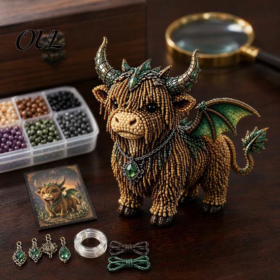 Bead Art Project Highland Cow Kit, Mythical DIY Craft Tiny Decorative 3D Beaded Animal, for Adults Teens Handmade Gift Ornament Kit