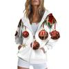 Женская рождественская печатная толстовка осень-зима с длинным рукавом кардиган куртка с карманами на молнии толстовка с капюшоном верхняя одежда
