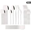 30Pcs Tableware Set Stainless Steel Cutlery Dinner Knife Dessert Fork Spoon Dinnerware White Gold Flatware Kitchen Silverware