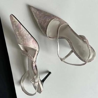 Весенние женские туфли-лодочки с цветочным принтом Босоножки на тонком каблуке Элегантные туфли с острым носком и мелкой пяткой на каблуке Мюли Tacones Mujer