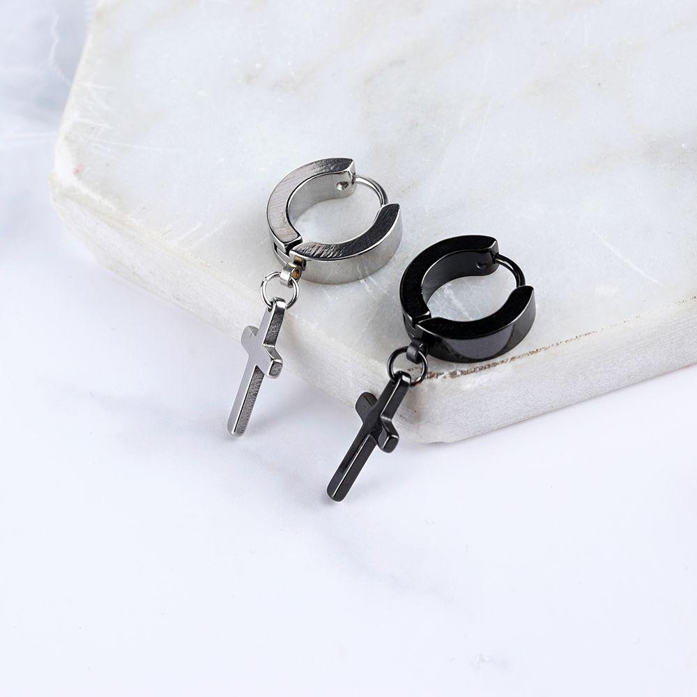 1Pc Punk Gothic Piercing Stainless Steel Cross Stars Dangle Earrings Ear Stud Pendant