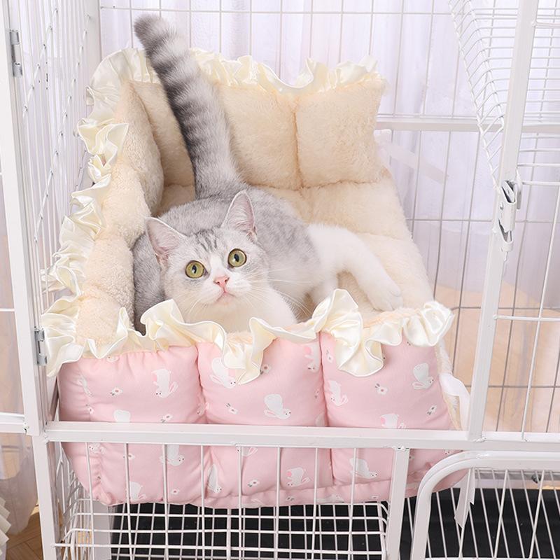 Зимняя плюс бархатная и утолщенная клетка для кошек, привязывающее гнездо, ограждение для клетки для кошек, чтобы сохранять тепло, ремни для гнезда для кошек могут закрепить коврики для кошек