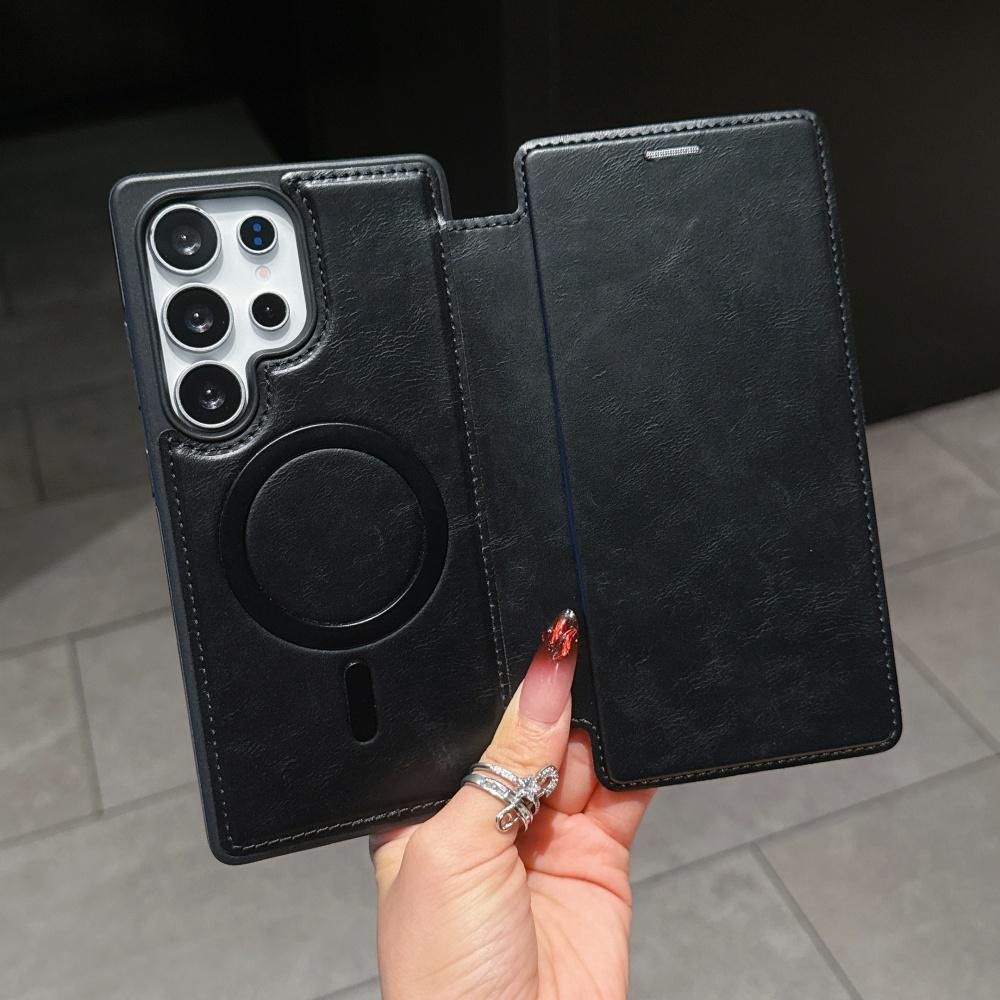 Роскошный кожаный чехол-книжка с отделением для карт для Samsung Galaxy S25 Ultra S24 S23 Plus S22 S25Edge с магнитной застежкой, откидной подставкой и держателем