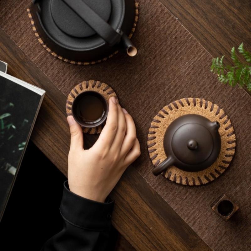 8/10/13/16см Подставка под чайник из щетины, Круглая, Коричневая, Подставка под чайник с крышкой, Подставка с защитой от ожогов, Грелка, Аксессуары для чайной церемонии