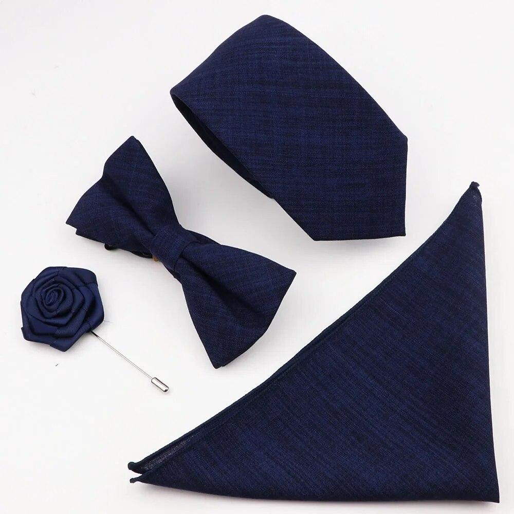 Комплект галстуков из 4 предметов, мужской, шалфейный зеленый, хлопковый галстук-бабочка, брошь-запонка, для костюма жениха, свадьба,