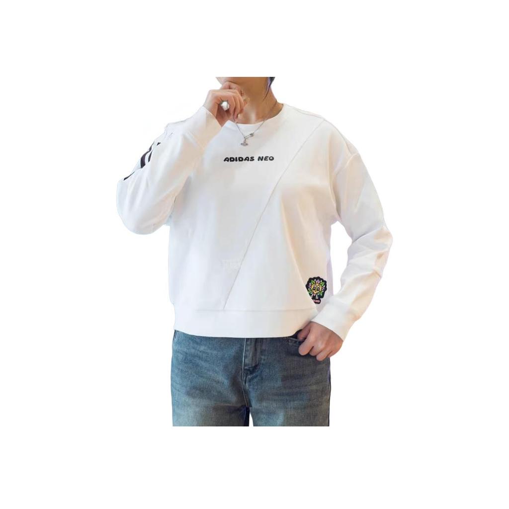 Adidas Повседневная толстовка с круглым вырезом и длинными рукавами с узором Neo Letter, женская толстовка белого цвета IK5171
