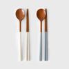 Nicot Wood 2-person Round Spoon Set, Ivory, Light Gray, 2 Types of Spoons + 2 Types of Chopsticks, 1 Set, Korean Popular Tableware