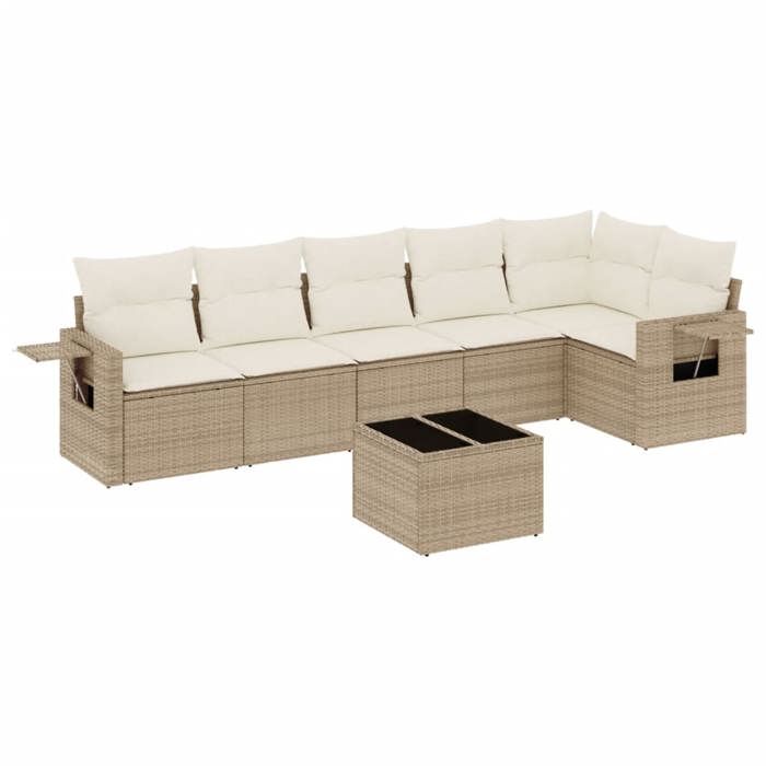 VidaXL Salon de Jardin avec Coussins 7 pcs, Canapés de Terrasse, Ensemble de Meubles de Patio, Mobilier d'Extérieur, Beige 3220197