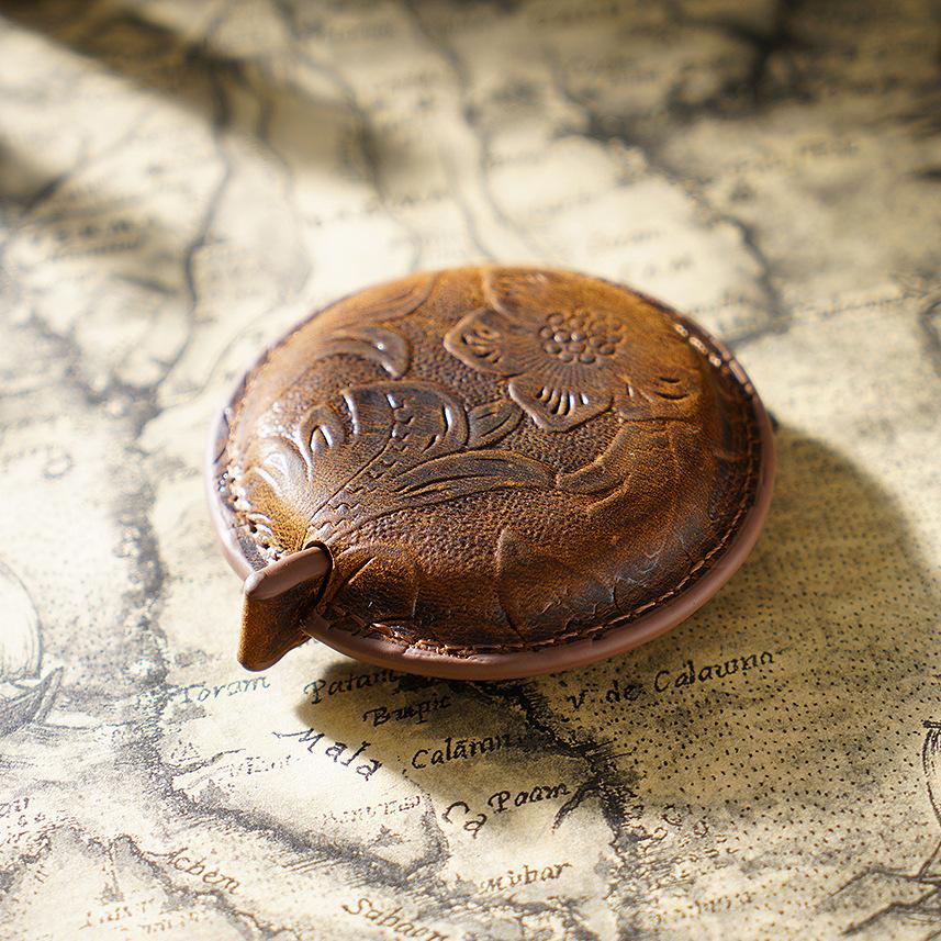 Handmade Crazy Horse Top Layer Cowhide Leather Mini Tape Measure Vintage Clothing & Badge Holder Pendant