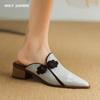 Summer Women Slippers Suede Surface Shoes for Women Cover Toe Chunky Heel Mules Slingback Women Sandals Elegent Handmade Shoes