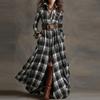 Women's Fashion French Vintage Check Waist-cinching Slimming Asymmetrical Design Collar Long-sleeved Dress