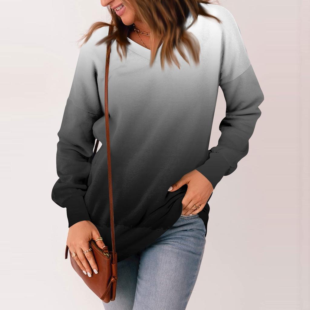 Женская модная повседневная толстовка с длинным рукавом и v-образным вырезом с принтом