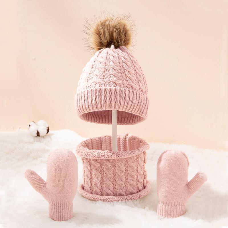 Winter Warm Children's Hat Scarf Gloves Set Fashion Thicken Windproof Kids Beanie Hat Cover Hood Scarf Mittens