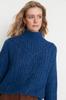 Women's Fashion New Sweater Navy Blue Soft Textured High Collar Knitwear Sweater