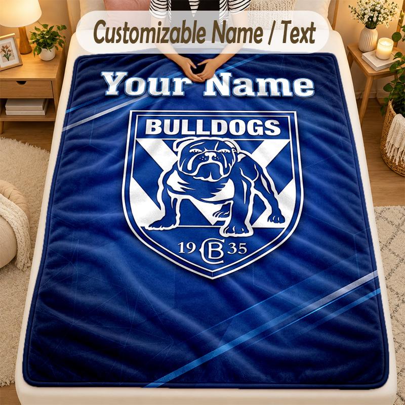 Flannel BlanketCanterbury-Bankstown Bulldogs Custom Name Text Personalized Soft Warm Throw Blanket Home Decor Gift