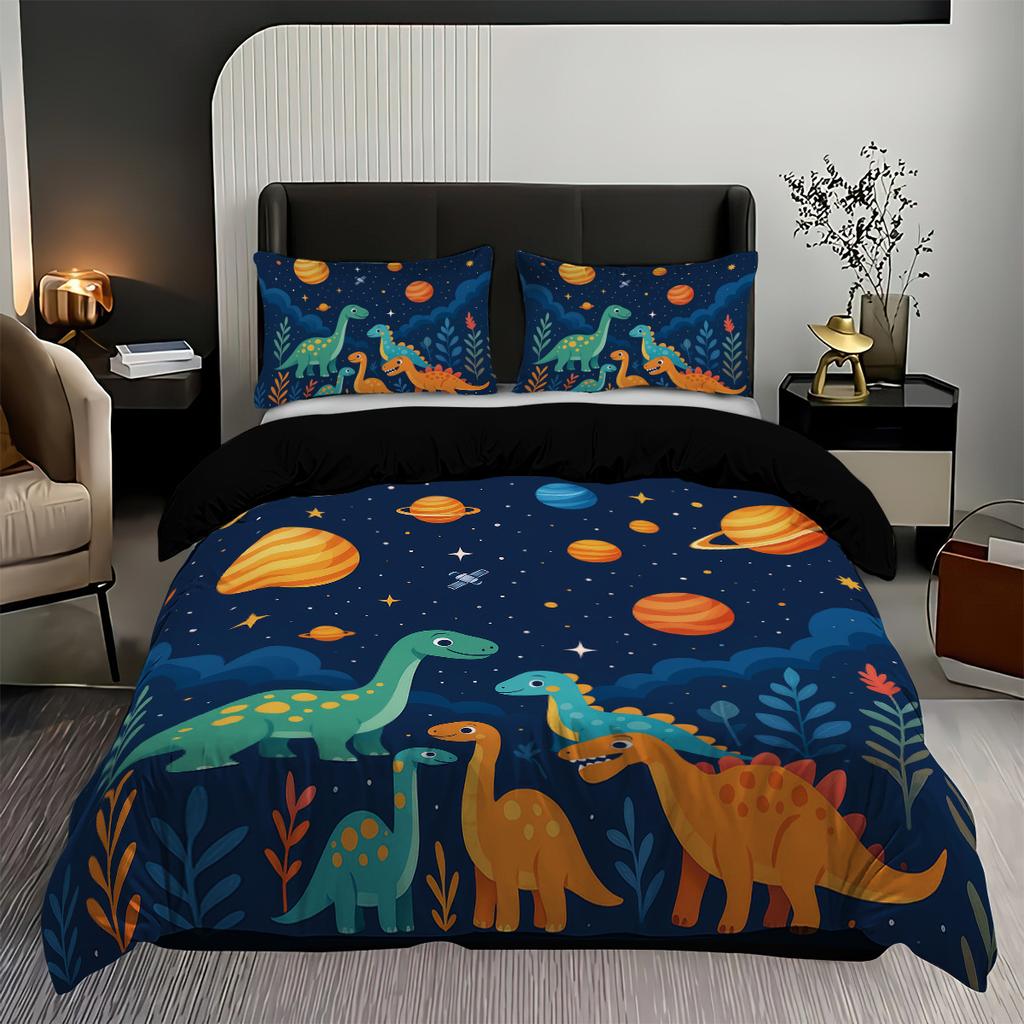 3Pcs Cartoon Dinosaur Pattern Printed Bedding Set, 1*Quilt Cover+2*Pillowcase, Suitable For King Bed, Single Bed For All Seasons