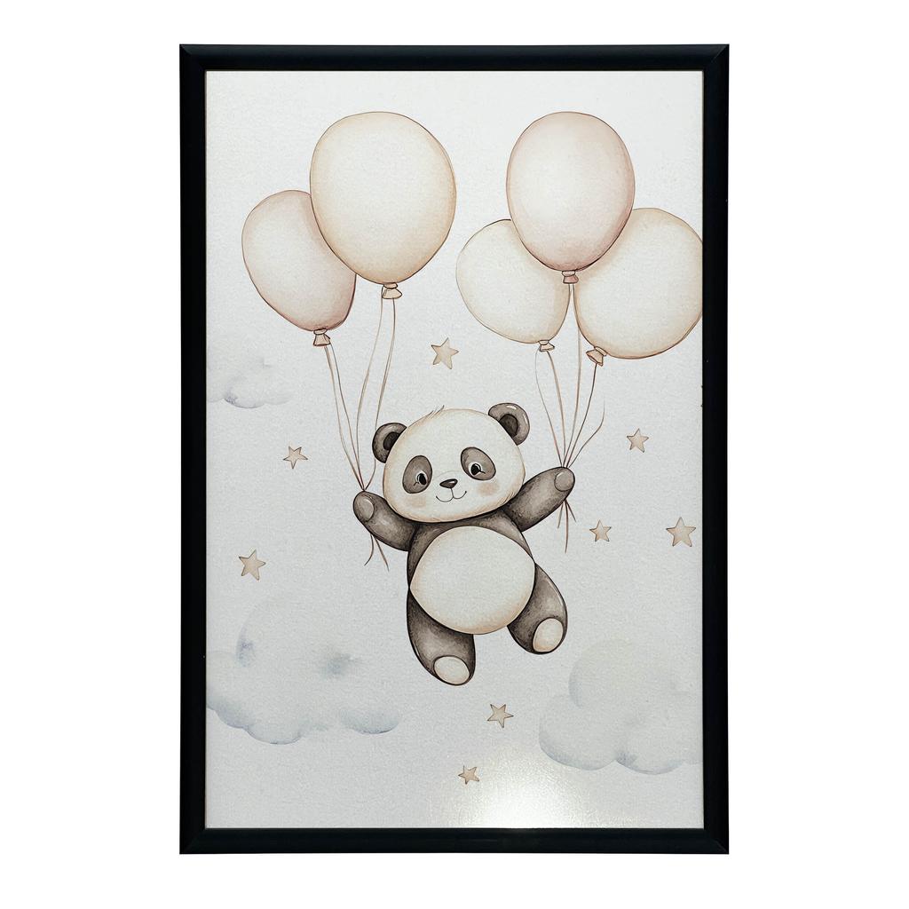Плакат Улыбающаяся Панда С Шариками Плакат Улыбающаяся Панда С Шариками, 50X70 См, Без Рамы, Премиальный Холст На Подрамнике