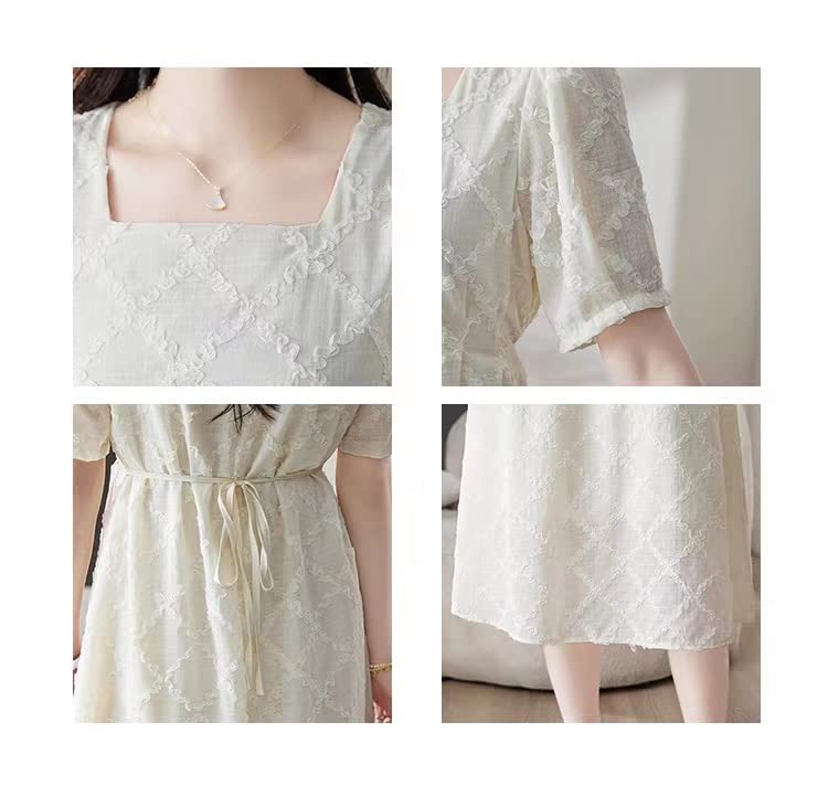 Туника с коротким рукавом Осень [PH.YZBBDPG] Платье, U-образный вырез, Свадьба, Вечеринка, Платье, Рюши, Стильный, Женственный, Стройнящий, Весна, Лето,