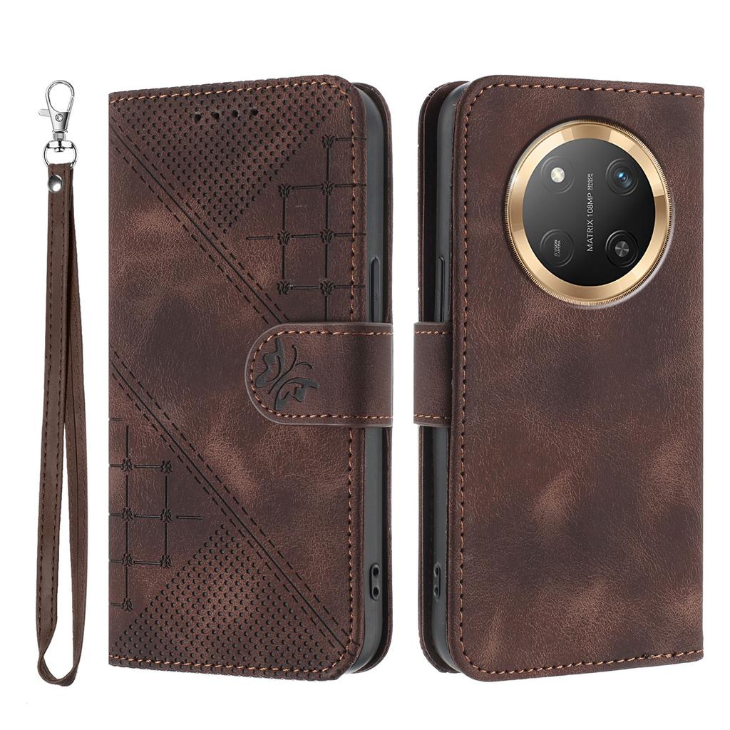 For Honor X60 Pro 5G/Honor Magic7 Lite 5G/Honor X9c 5G Leather Wallet Case Butterfly Flower Imprinted Phone Cover with Strap