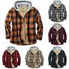 Men's Quilted Lined Button Down Plaid Shirt Add Velvet To Keep Warm Jacket With Hood
