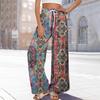 Women Summer Boho Palazzo Pants High Waist Wide Leg Floral Printing Casual Trousers With Pockets