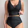 Women's Swimsuit Sexy Black Hollow Cross-Lag Swimsuit High Waist Bikini Set Beachwear Bathing Suits